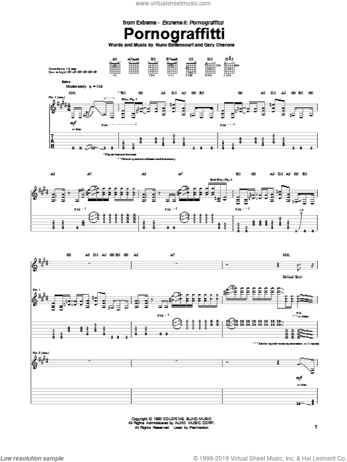 Pornograffitti sheet music for guitar (tablature) by Extreme, intermediate skill level