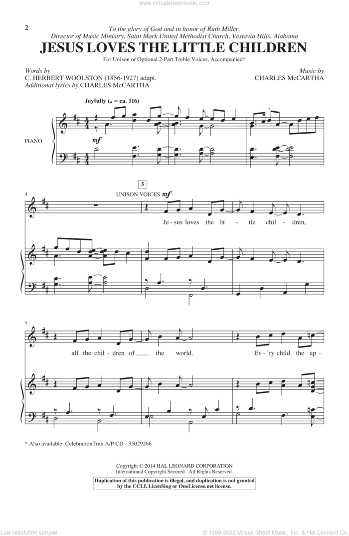 Jesus Loves The Little Children sheet music for choir by Charles McCartha and C. Herbert Woolston, intermediate skill level