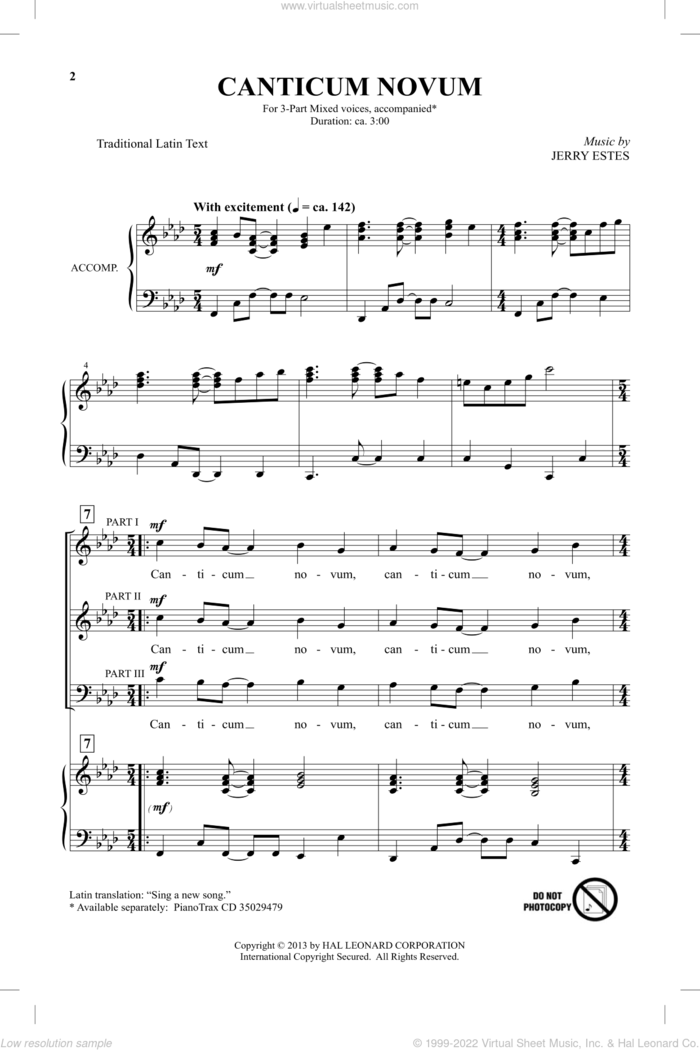 Canticum Novum sheet music for choir (3-Part Mixed) by Jerry Estes, intermediate skill level
