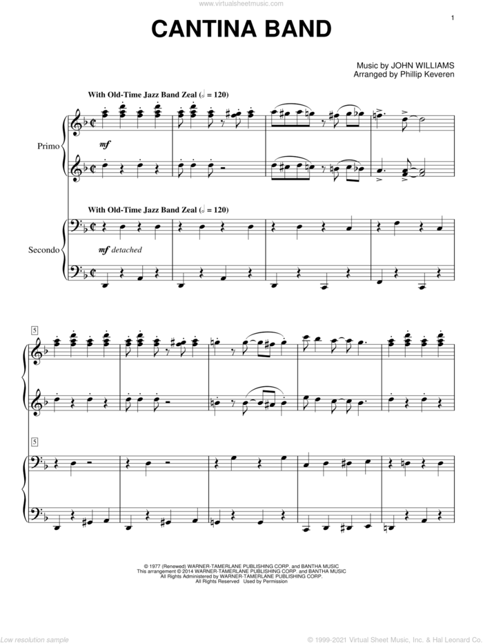 Cantina Band (from Star Wars: A New Hope) (arr. Phillip Keveren) sheet music for piano four hands by John Williams and Phillip Keveren, classical score, intermediate skill level