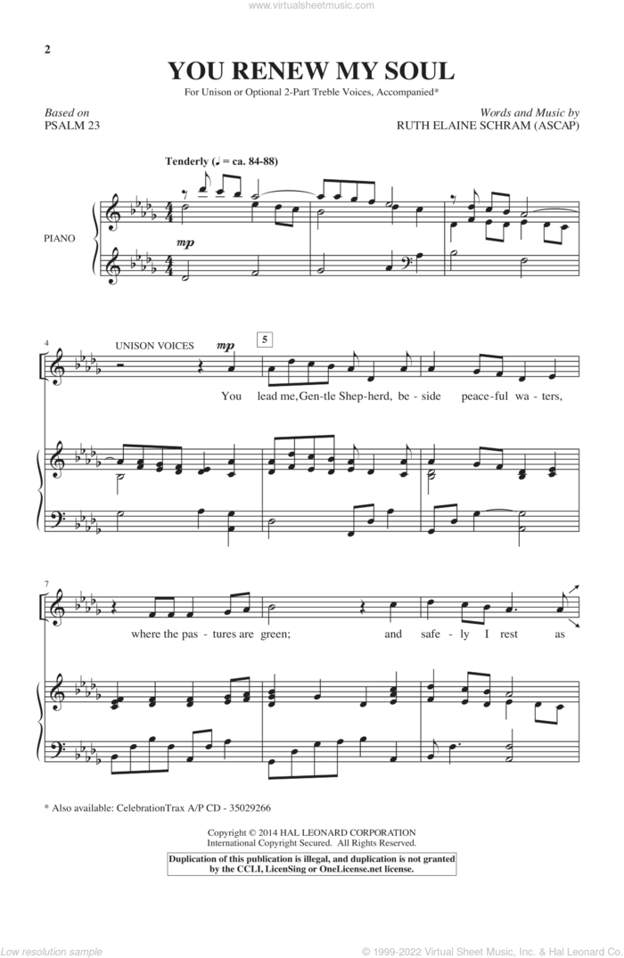 You Renew My Soul sheet music for choir (2-Part) by Ruth Elaine Schram, intermediate duet