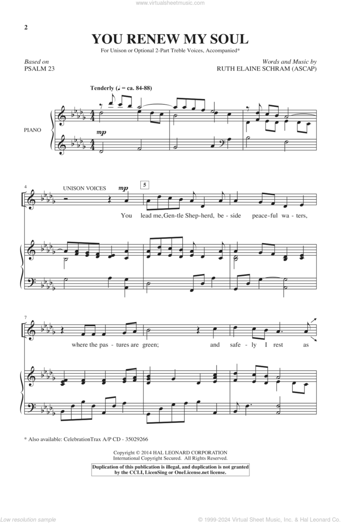 You Renew My Soul sheet music for choir (2-Part) by Ruth Elaine Schram, intermediate duet