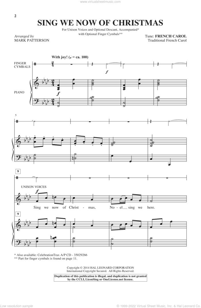 Sing We Now Of Christmas sheet music for choir by Mark Patterson, intermediate skill level