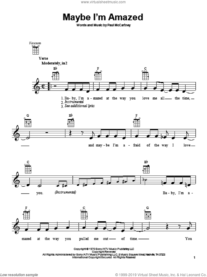 Maybe I'm Amazed sheet music for ukulele by Paul McCartney, intermediate skill level