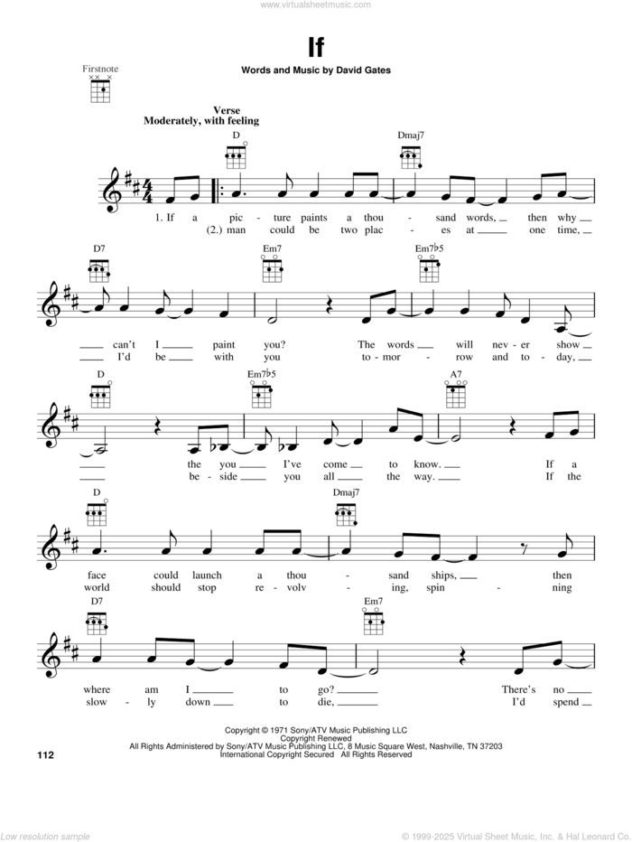 If (from The Daily Ukulele) sheet music for ukulele by Bread, intermediate skill level