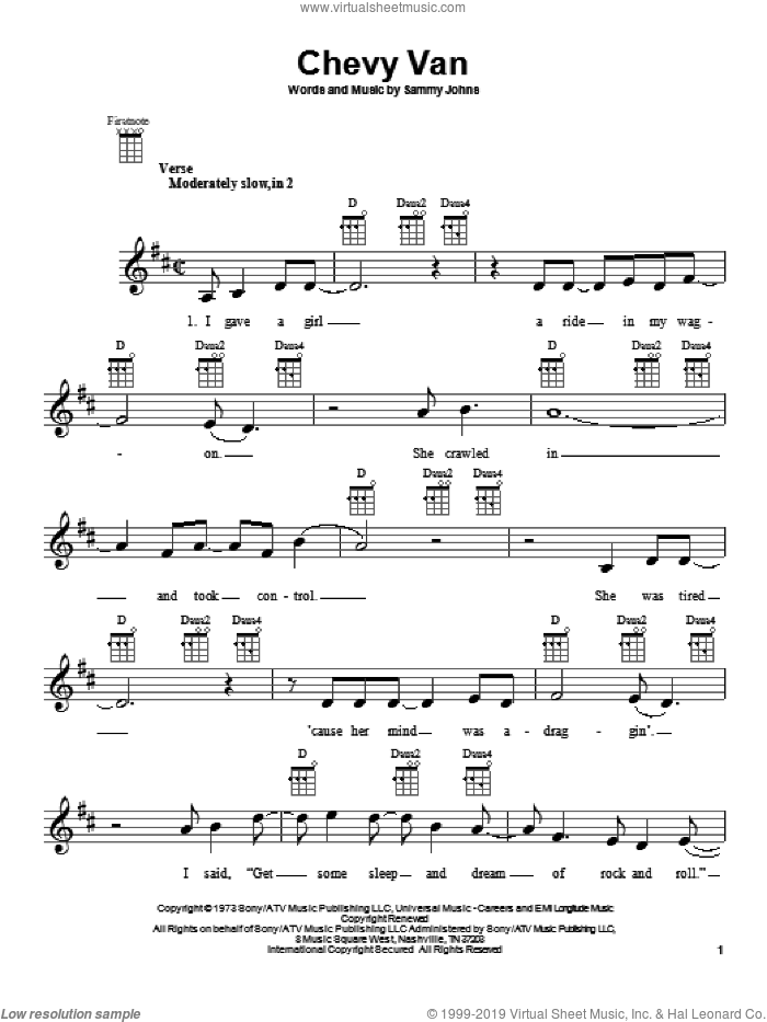 Chevy Van sheet music for ukulele by Sammy Johns, intermediate skill level