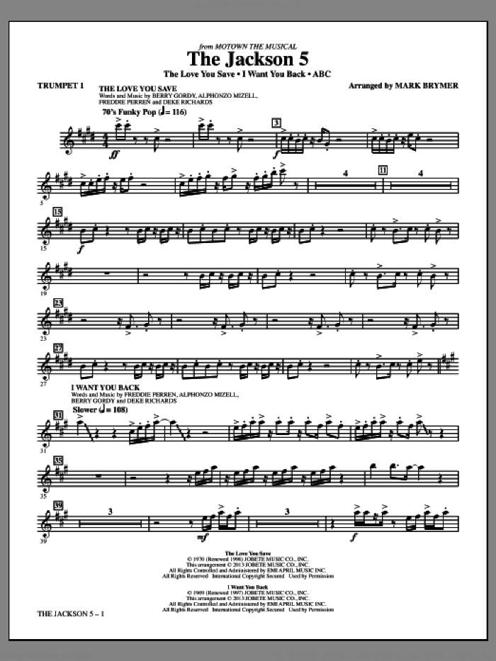 The Jackson 5 (from Motown The Musical) (complete set of parts) sheet music for orchestra/band by Mark Brymer and Jackson 5, intermediate skill level