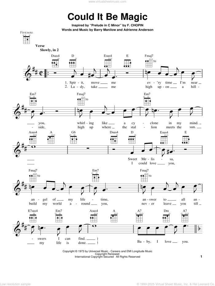 Could It Be Magic sheet music for ukulele by Barry Manilow, intermediate skill level