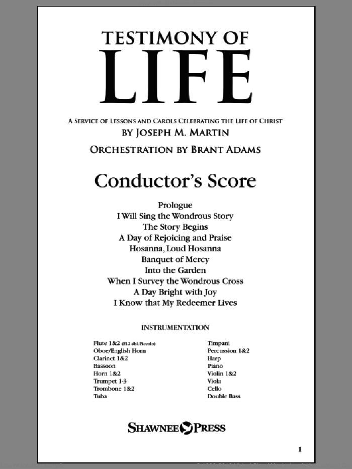 Testimony of Life sheet music for orchestra/band (score) by Joseph M. Martin, intermediate skill level