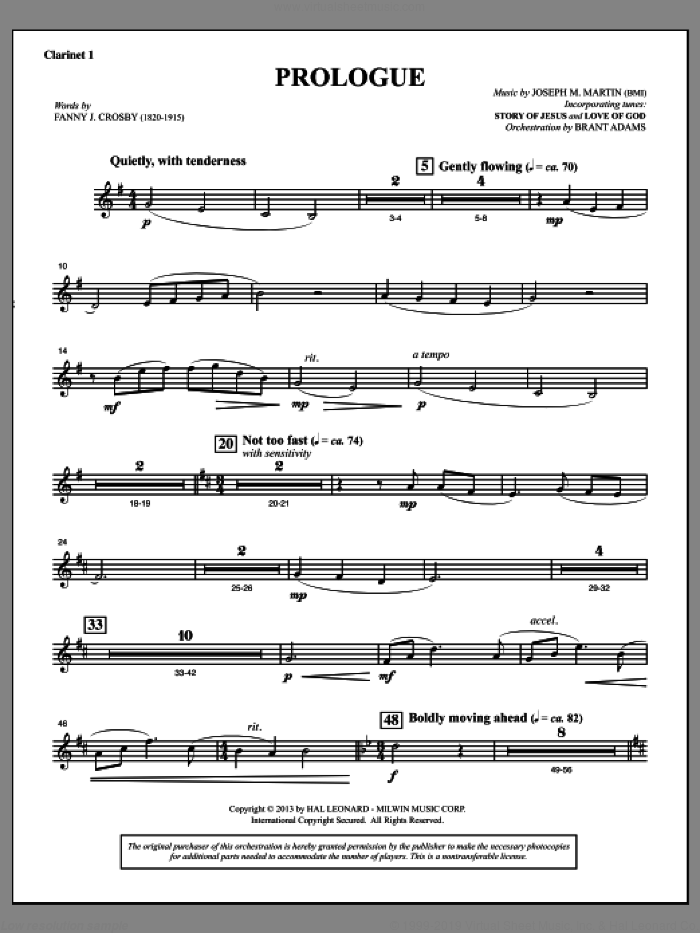 Testimony of Life sheet music for orchestra/band (Bb clarinet 1) by Joseph M. Martin, intermediate skill level