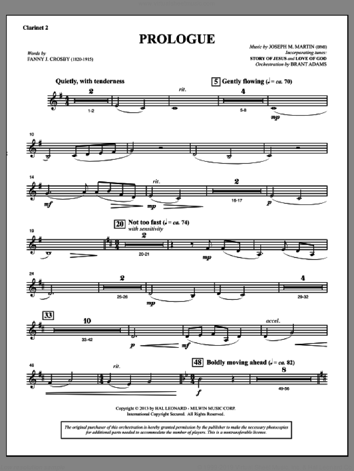 Testimony of Life sheet music for orchestra/band (Bb clarinet 2) by Joseph M. Martin, intermediate skill level