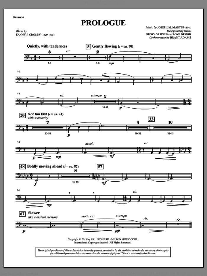 Testimony of Life sheet music for orchestra/band (bassoon) by Joseph M. Martin, intermediate skill level