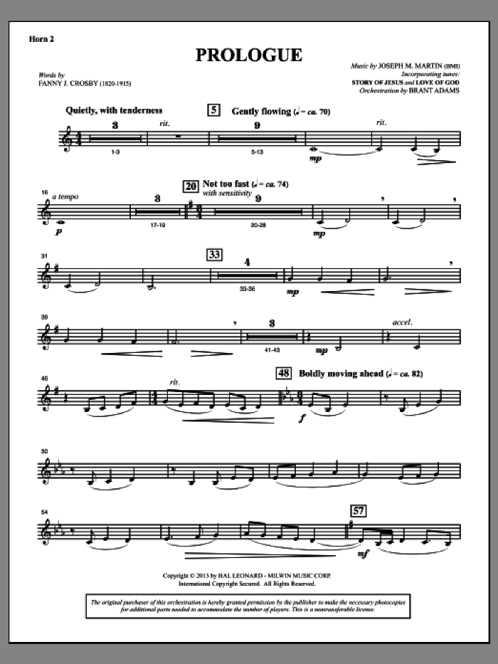 Testimony of Life sheet music for orchestra/band (f horn 2) by Joseph M. Martin, intermediate skill level