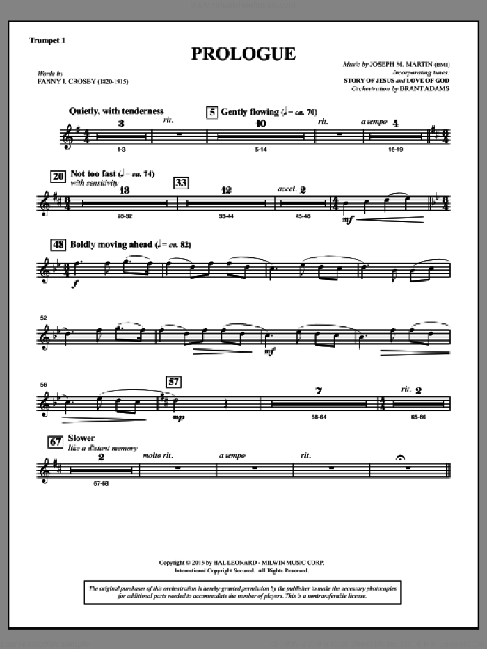 Testimony of Life sheet music for orchestra/band (Bb trumpet 1) by Joseph M. Martin, intermediate skill level