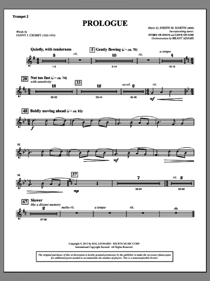 Testimony of Life sheet music for orchestra/band (Bb trumpet 2) by Joseph M. Martin, intermediate skill level
