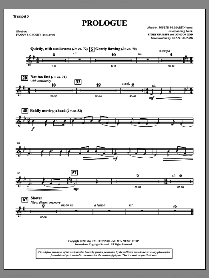 Testimony of Life sheet music for orchestra/band (Bb trumpet 3) by Joseph M. Martin, intermediate skill level