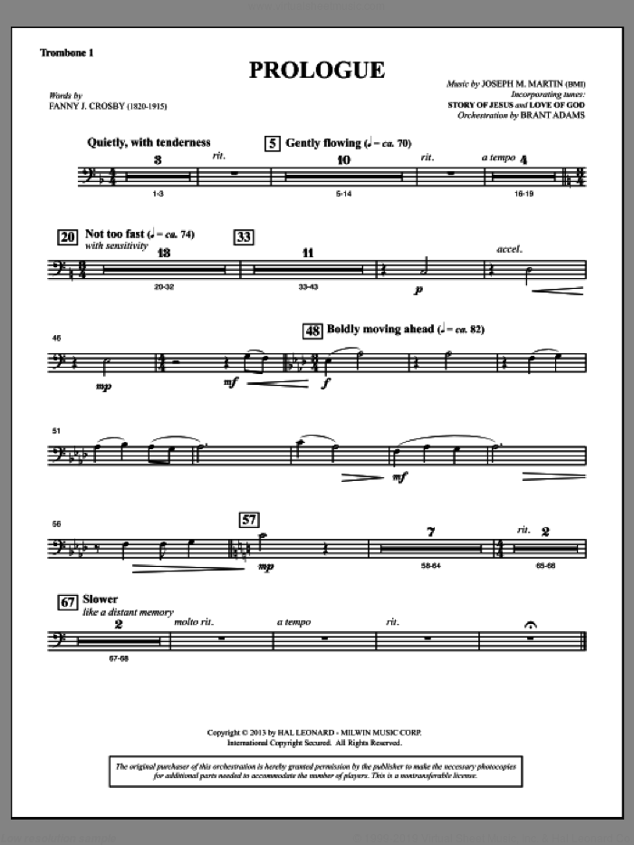 Testimony of Life sheet music for orchestra/band (trombone 1) by Joseph M. Martin, intermediate skill level