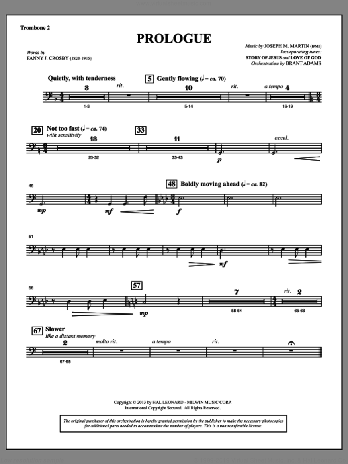 Testimony of Life sheet music for orchestra/band (trombone 2) by Joseph M. Martin, intermediate skill level