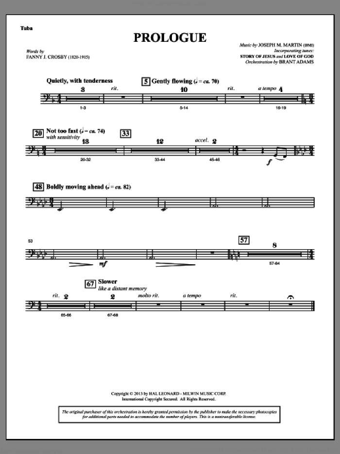 Testimony of Life sheet music for orchestra/band (tuba) by Joseph M. Martin, intermediate skill level