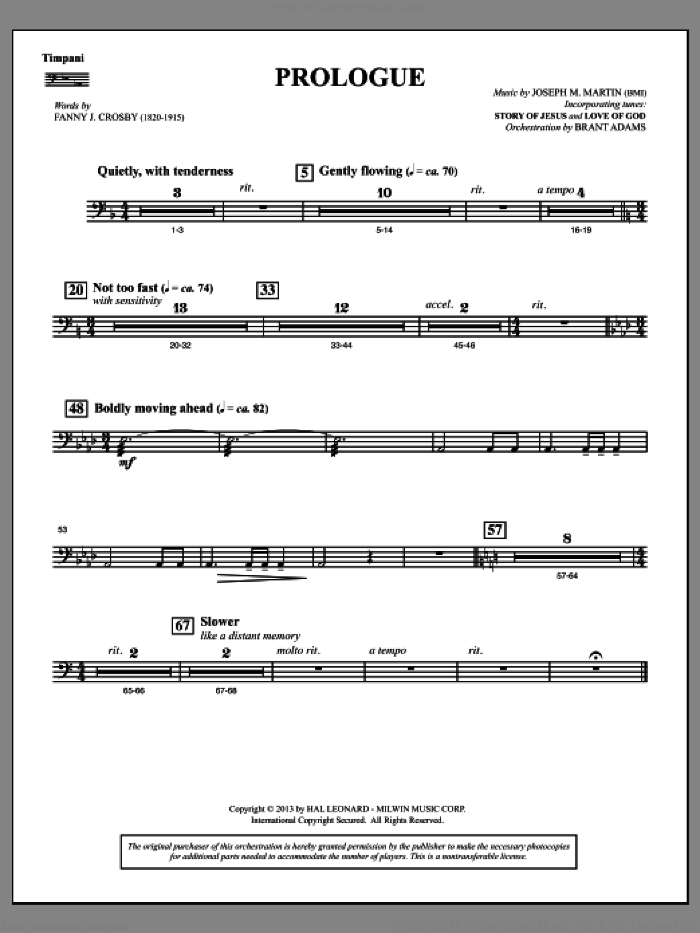 Testimony of Life sheet music for orchestra/band (timpani) by Joseph M. Martin, intermediate skill level