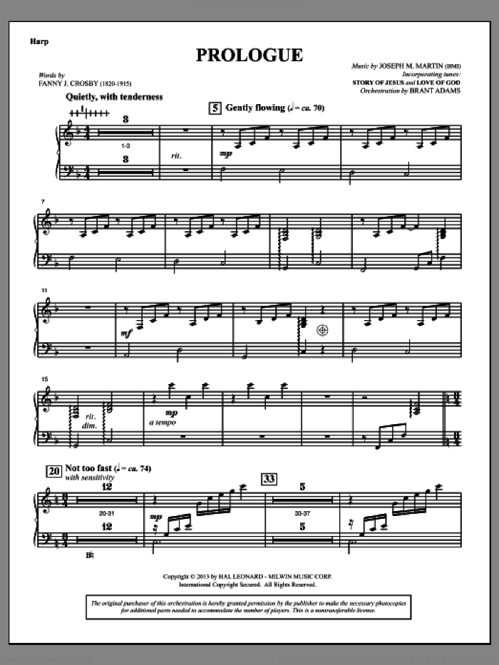 Testimony of Life sheet music for orchestra/band (harp) by Joseph M. Martin, intermediate skill level