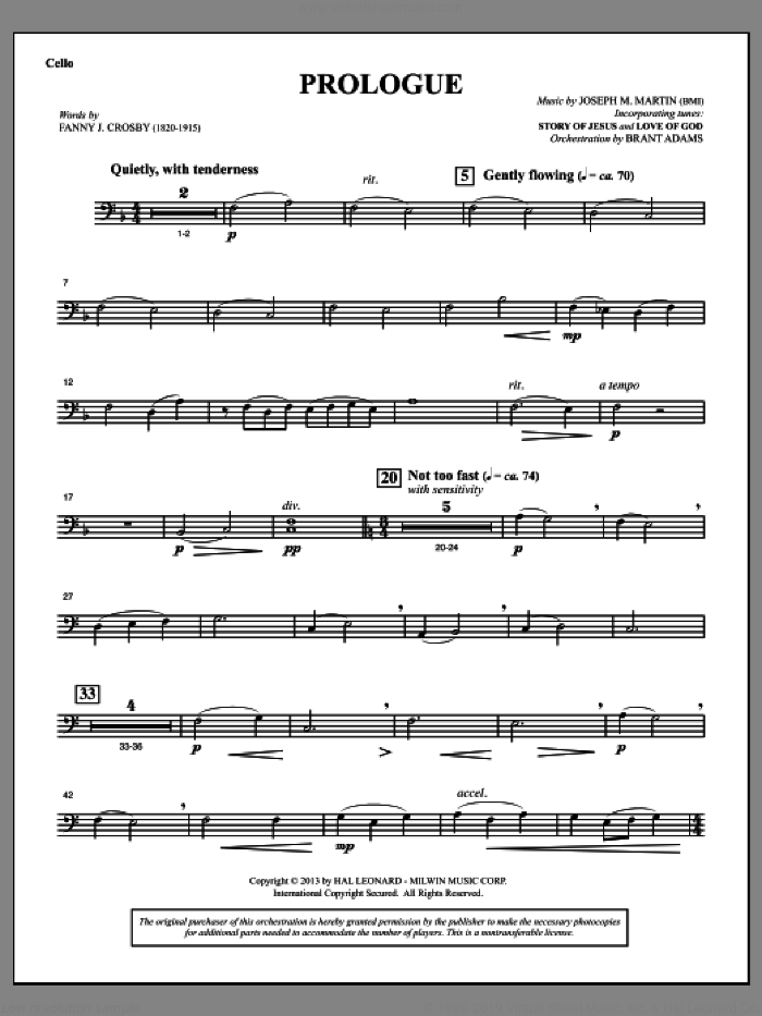 Testimony of Life sheet music for orchestra/band (cello) by Joseph M. Martin, intermediate skill level