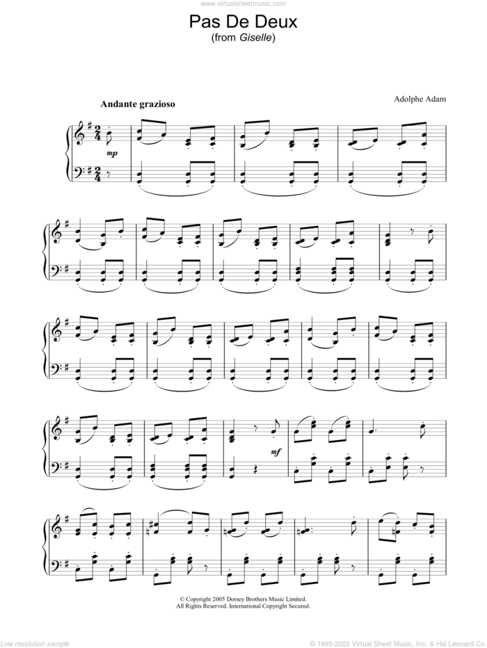 Pas De Deux sheet music for piano solo by Adolphe Adam, classical score, intermediate skill level