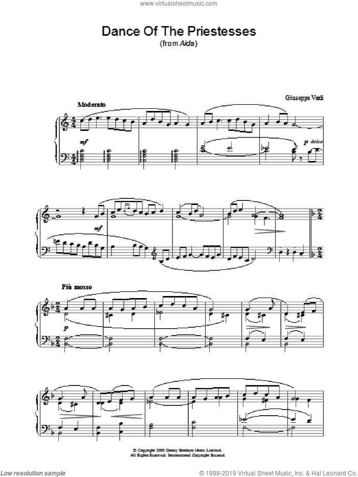 Dance Of The Priestesses (from Aida) sheet music for piano solo by Giuseppe Verdi, classical score, intermediate skill level