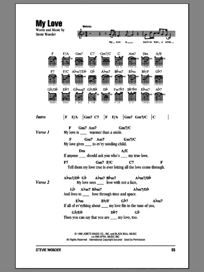 My Love sheet music for guitar (chords) by Stevie Wonder, intermediate skill level