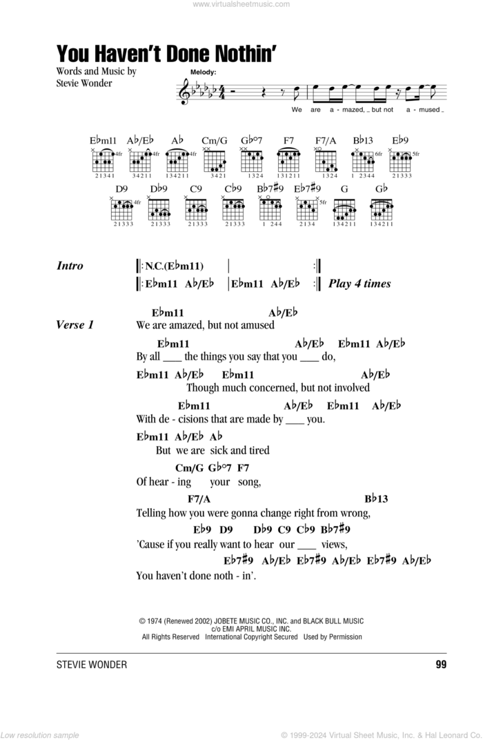 You Haven't Done Nothin' sheet music for guitar (chords) by Stevie Wonder, intermediate skill level