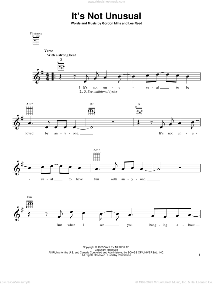 It's Not Unusual sheet music for ukulele by Tom Jones, intermediate skill level