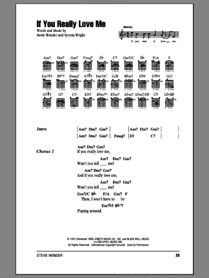 If You Really Love Me sheet music for guitar (chords) by Stevie Wonder, intermediate skill level