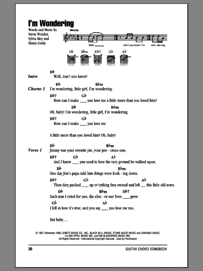 I'm Wondering sheet music for guitar (chords) by Stevie Wonder, intermediate skill level
