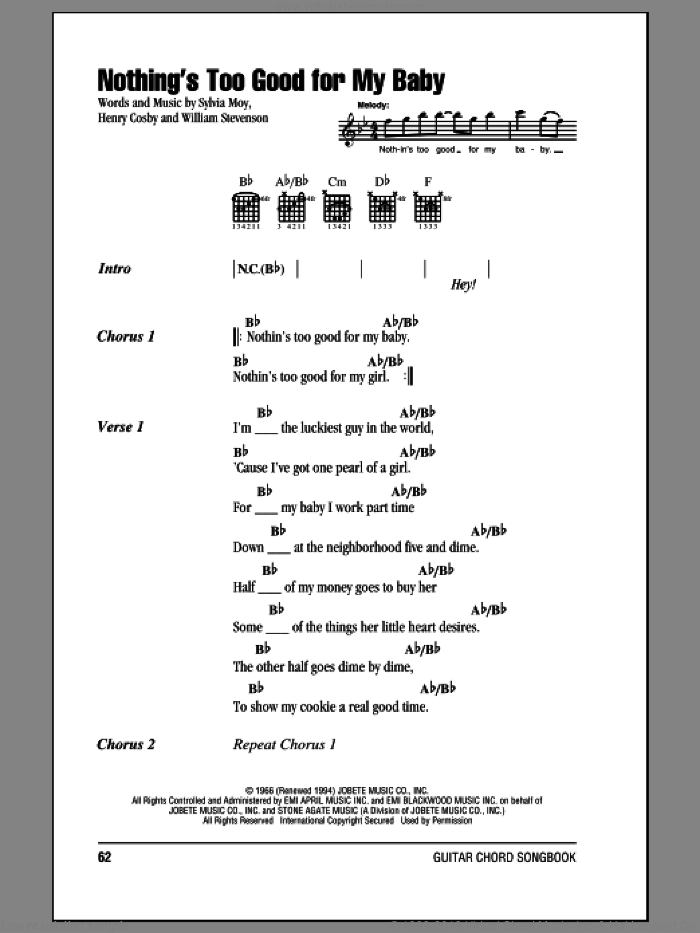 Nothing's Too Good For My Baby sheet music for guitar (chords) by Stevie Wonder, intermediate skill level