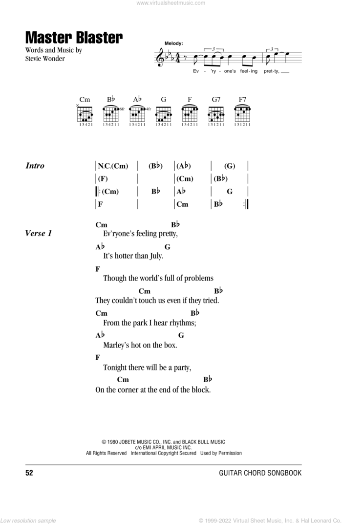 Master Blaster sheet music for guitar (chords) by Stevie Wonder, intermediate skill level