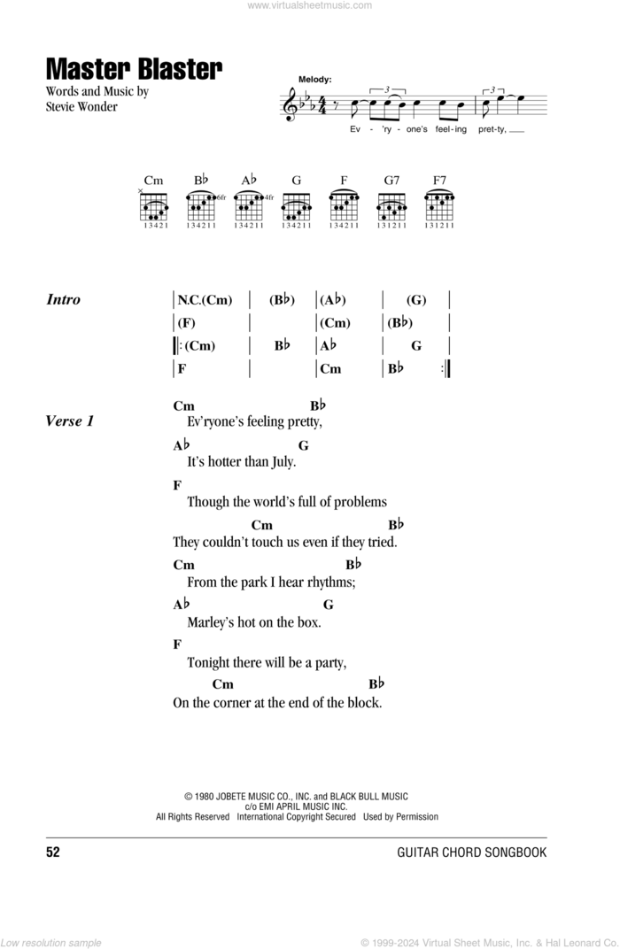 Master Blaster sheet music for guitar (chords) by Stevie Wonder, intermediate skill level