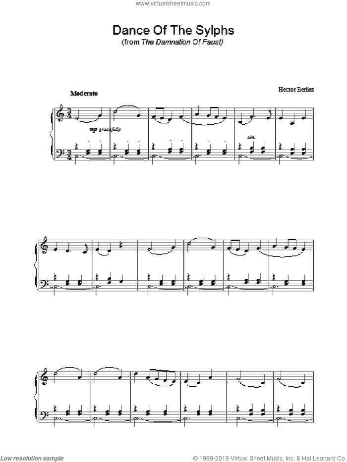 Dance Of The Sylphs (from The Damnation Of Faust) sheet music for piano solo by Hector Berlioz, classical score, intermediate skill level