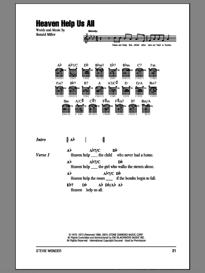 Heaven Help Us All sheet music for guitar (chords) by Stevie Wonder, intermediate skill level