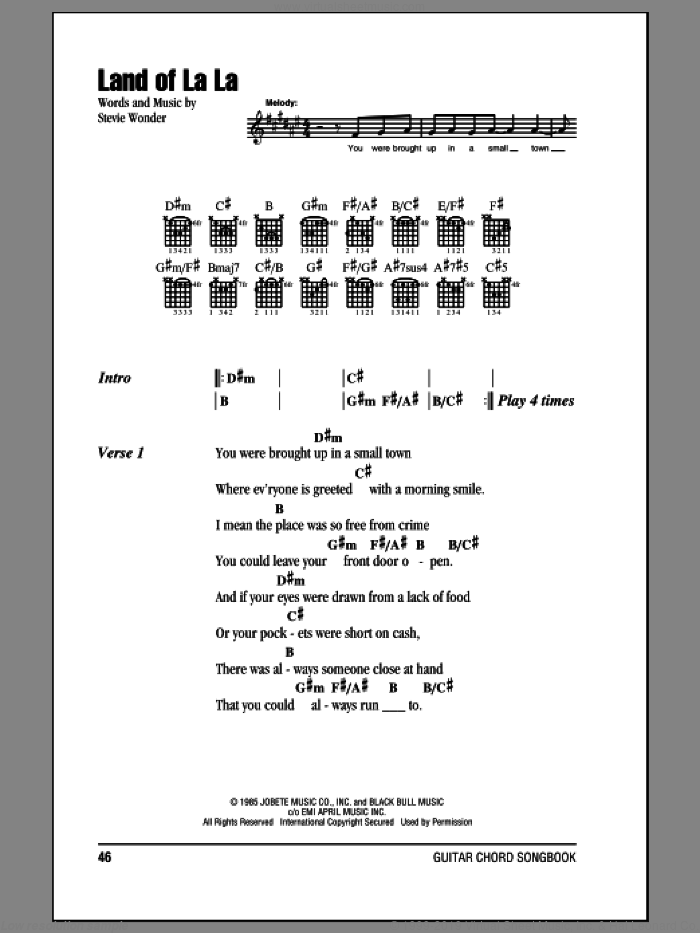 Land Of La La sheet music for guitar (chords) by Stevie Wonder, intermediate skill level