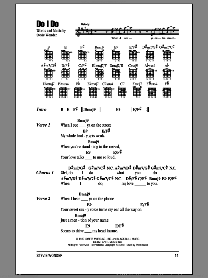 Do I Do sheet music for guitar (chords) by Stevie Wonder, intermediate skill level