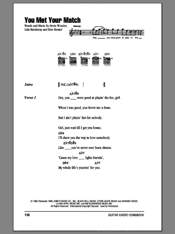You Met Your Match sheet music for guitar (chords) by Stevie Wonder, intermediate skill level