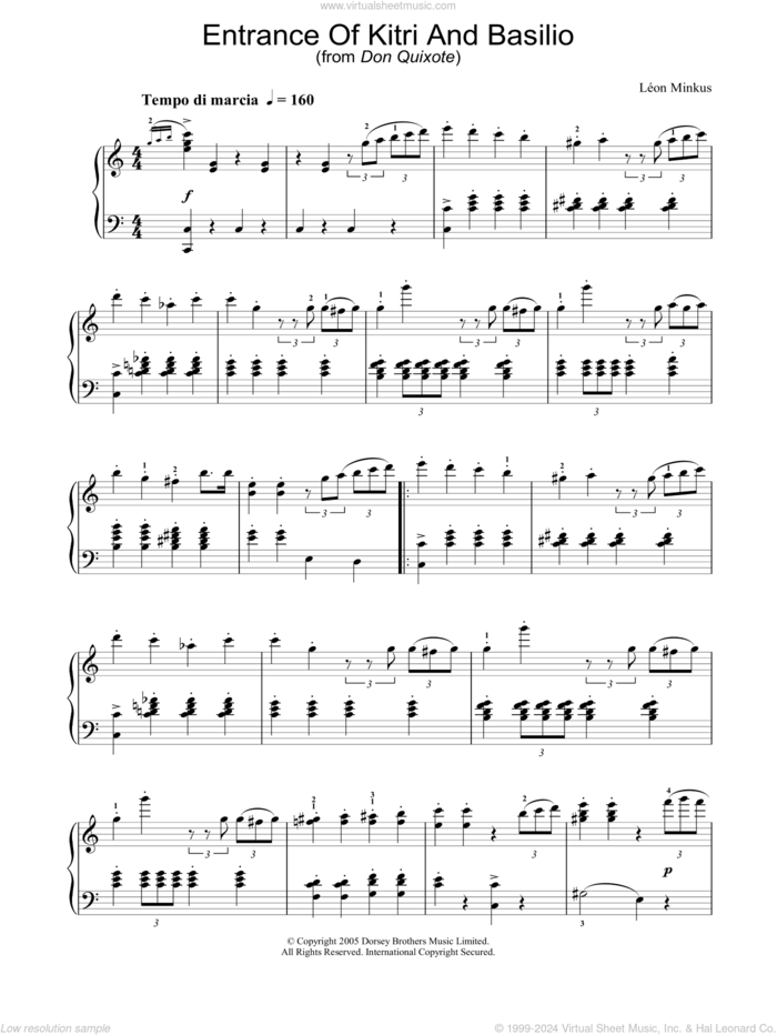 Entrance Of Kitri And Basilio (from Don Quixote) sheet music for piano solo by Leon Minkus, classical score, intermediate skill level