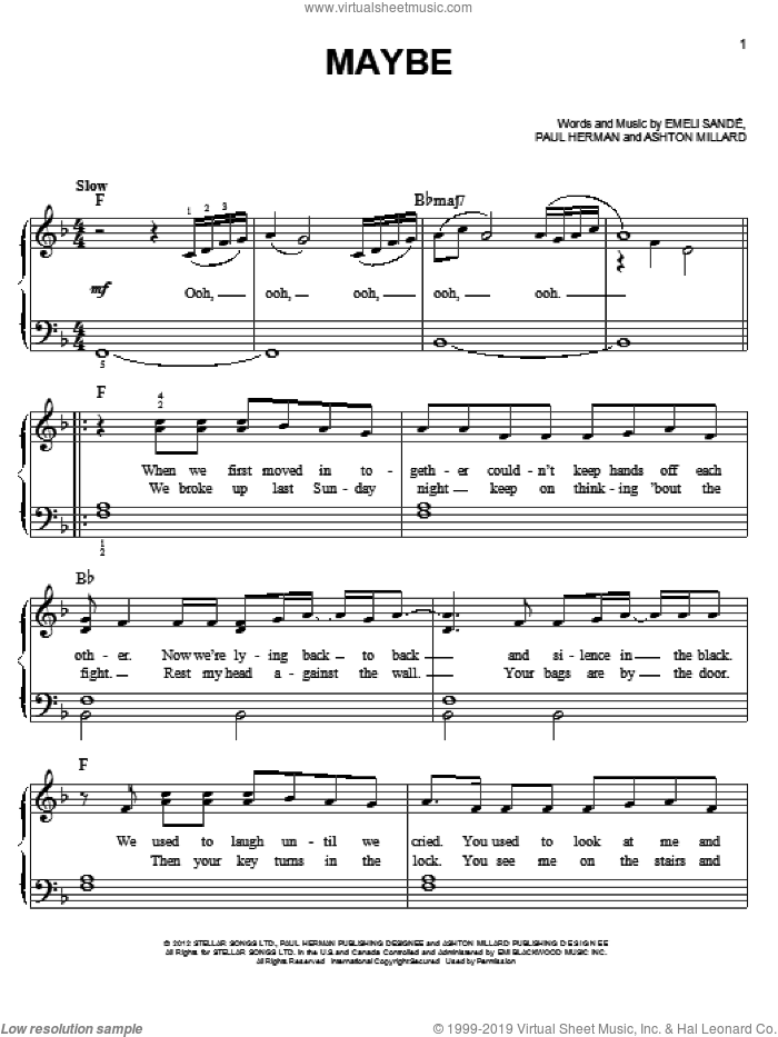 Maybe sheet music for piano solo by Emeli Sande, easy skill level