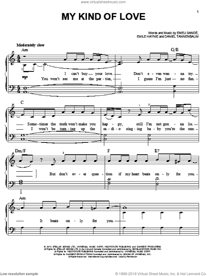 My Kind Of Love sheet music for piano solo by Emeli Sande, easy skill level