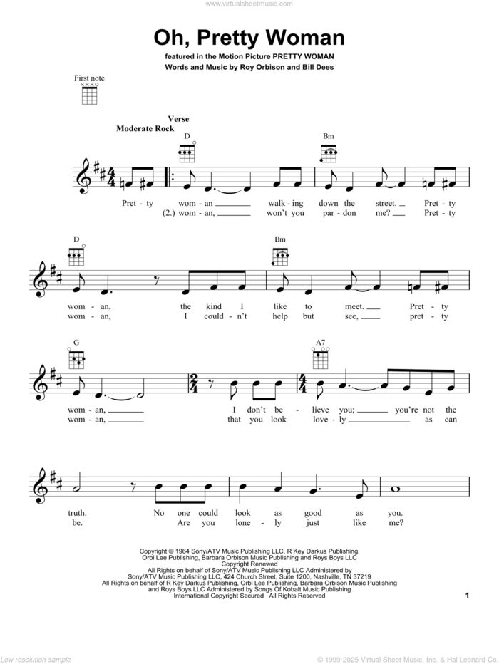 Oh, Pretty Woman (from The Daily Ukulele) sheet music for ukulele by Roy Orbison and Edward Van Halen, intermediate skill level