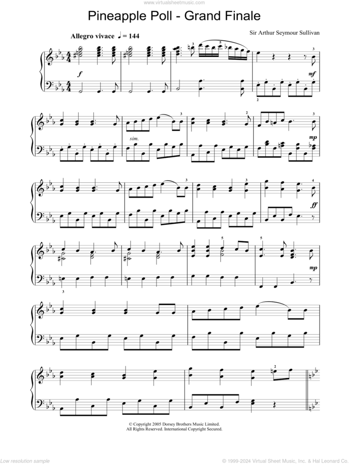 Grand Finale From Pineapple Poll sheet music for piano solo by Arthur Sullivan, intermediate skill level