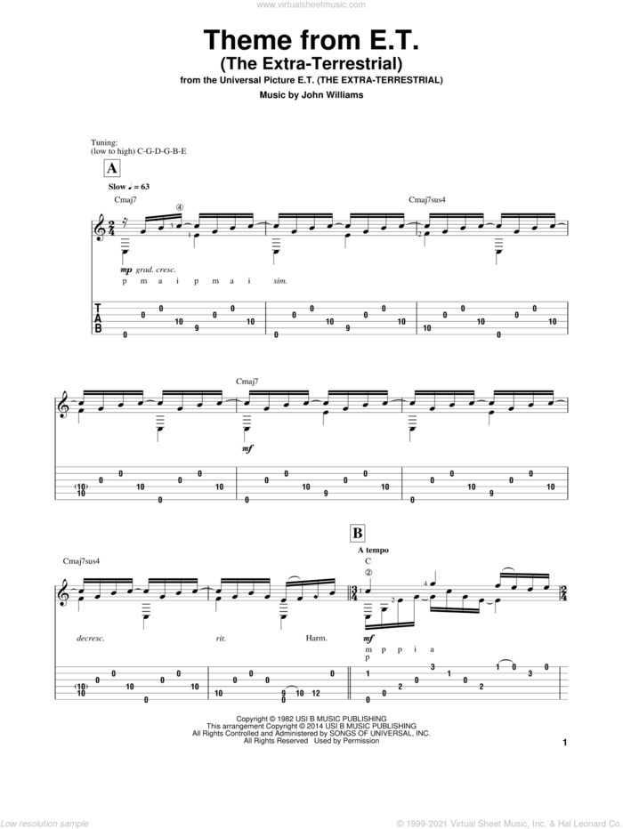Theme From E.T. (The Extra-Terrestrial) (arr. Ben Woolman) sheet music for guitar solo by John Williams and Ben Woolman, classical score, intermediate skill level