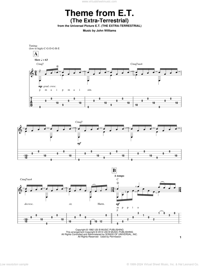 Theme From E.T. (The Extra-Terrestrial) (arr. Ben Woolman) sheet music for guitar solo by John Williams and Ben Woolman, classical score, intermediate skill level