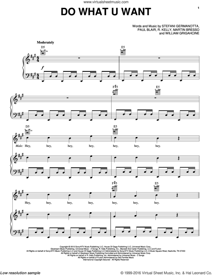 Do What U Want sheet music for voice, piano or guitar by Lady Gaga, intermediate skill level