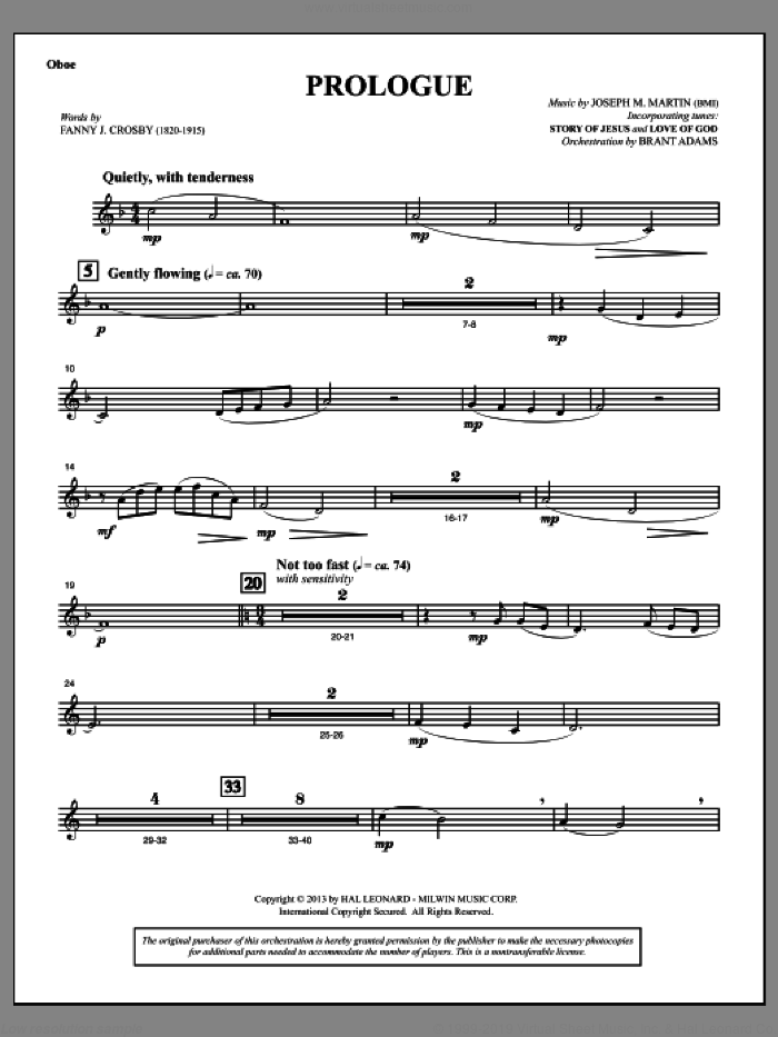 Testimony of Life sheet music for orchestra/band (oboe) by Joseph M. Martin, intermediate skill level